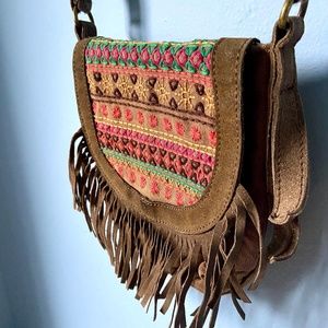 American Eagle Aztec Boho Leather Fringe Bag